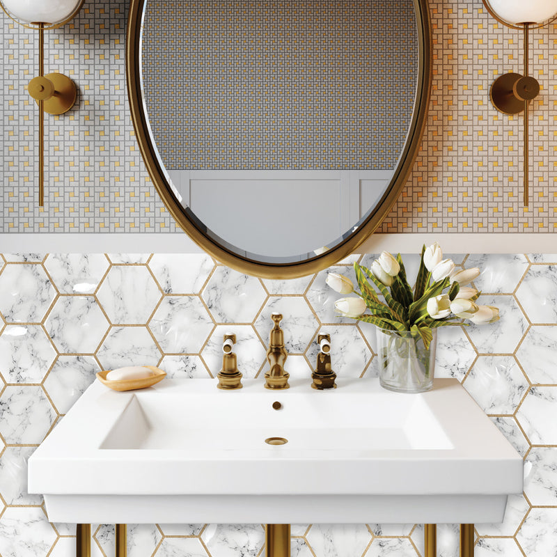 Cararra Marble Hexagon Peel & Stick Backsplash Tiles