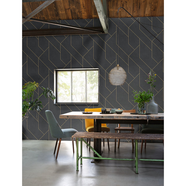 Pollock Black Gilded Geometric Wallpaper