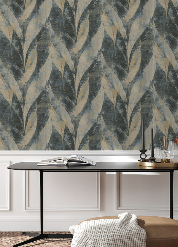 Blake Denim Leaf Wallpaper