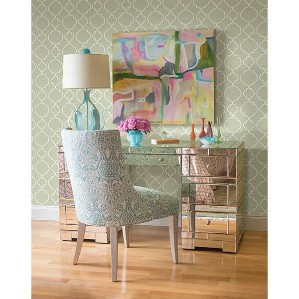 Desiree Sage Quatrefoil Wallpaper